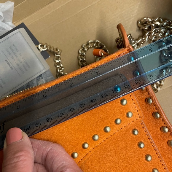 Zara Orange Suede Leather bag with gold chain - Picture 9 of 11
